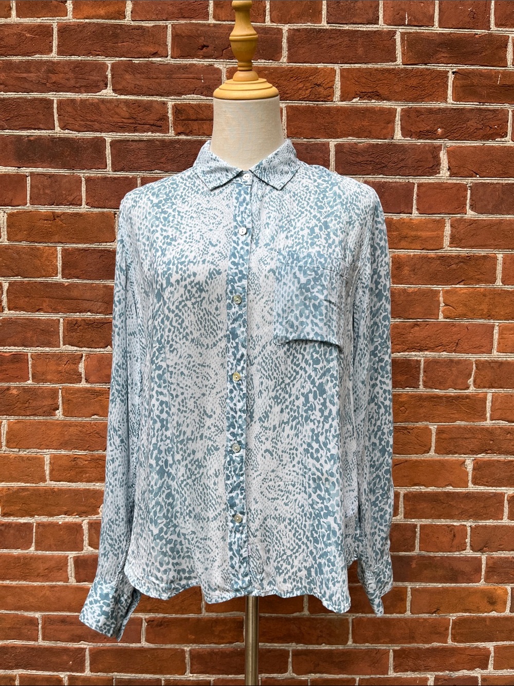 Rails Light Blue Animal Print Flowy Button-Up Blouse Josephine Aqua Python